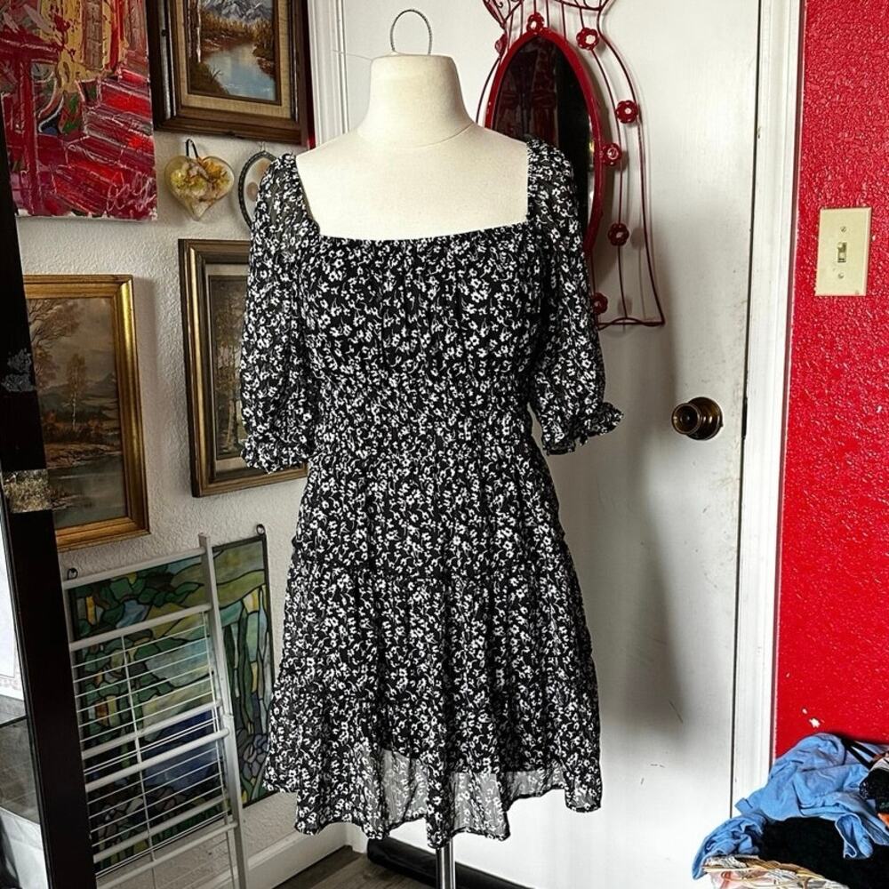 trixxi black and white floral baby doll dress
